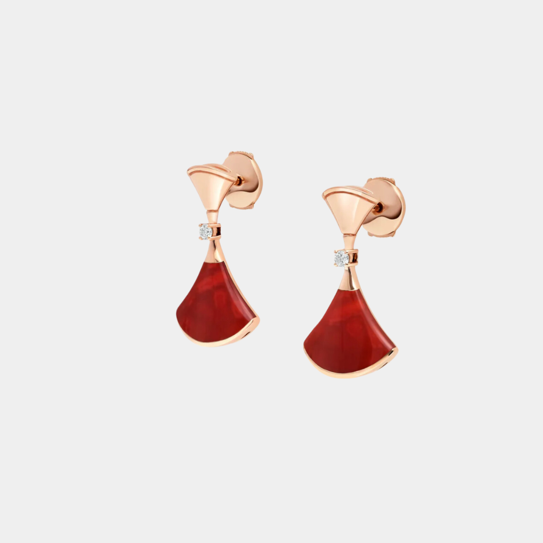 Boucles d'oreilles Divas'Dream de Ella Jewellery, plaquées or rose 18 carats, pierre d'agate rouge