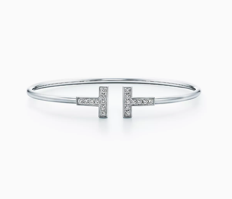 Ella T Bangle,18k White Gold Plated,Inlaid cubic zircon